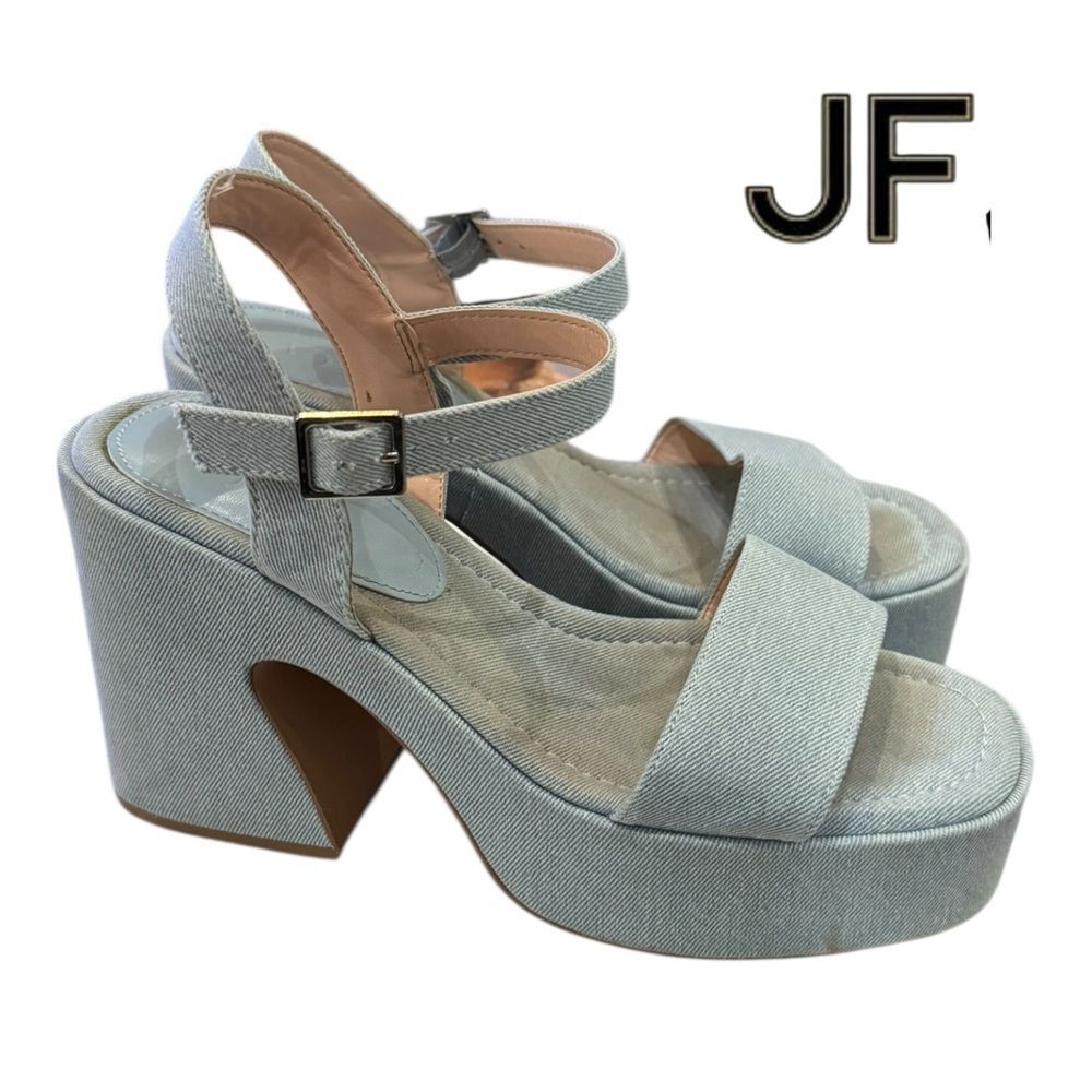 JF Women’s “Carole” Denim Chunky Platform Sandals 8.5